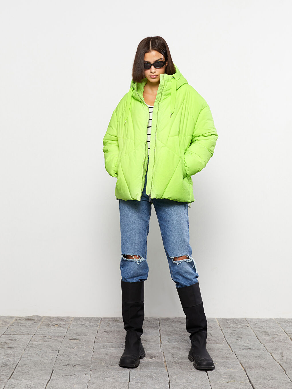 Women's Hooded Plain Puffer Coat-2