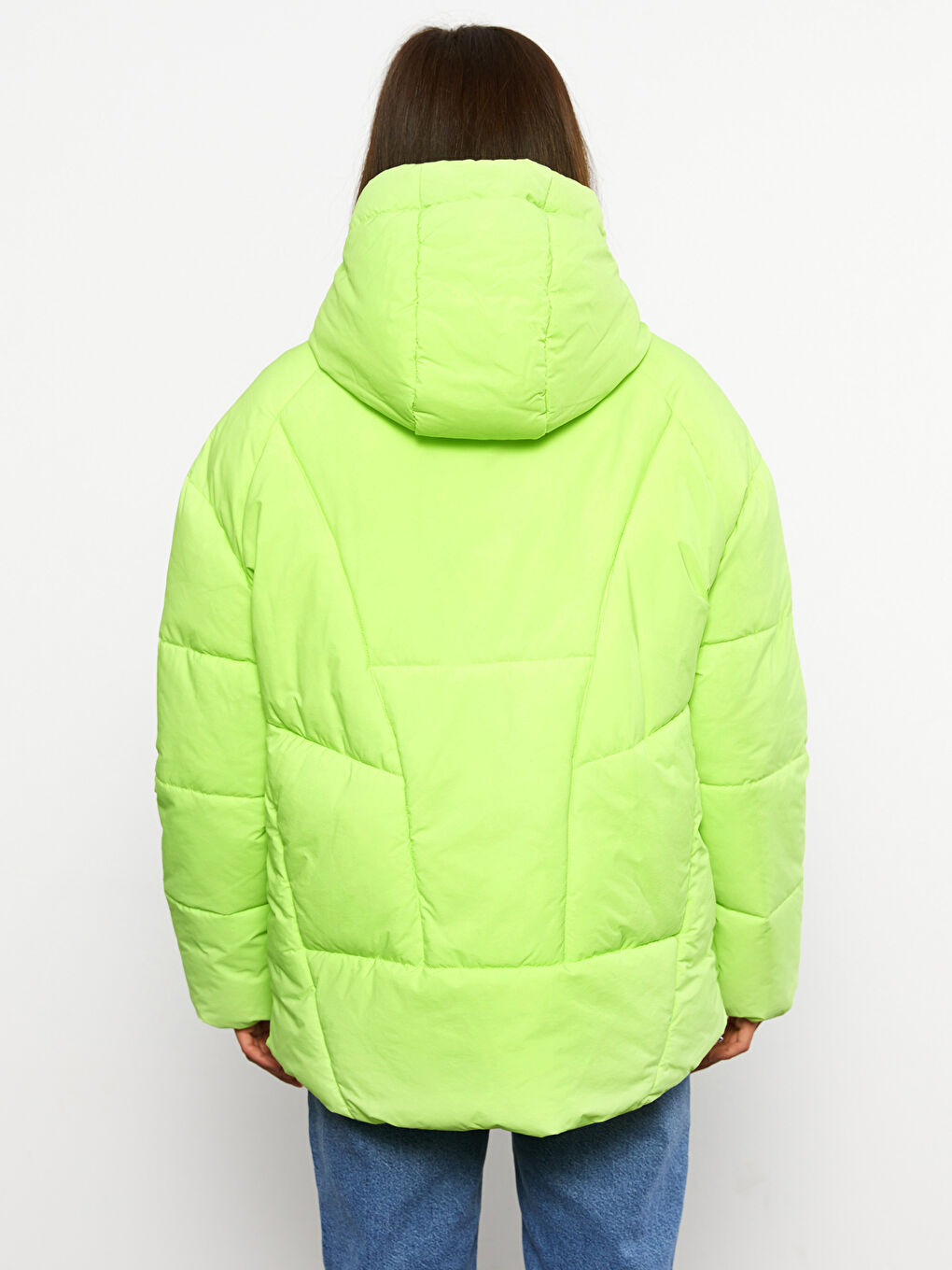 Women's Hooded Plain Puffer Coat-5