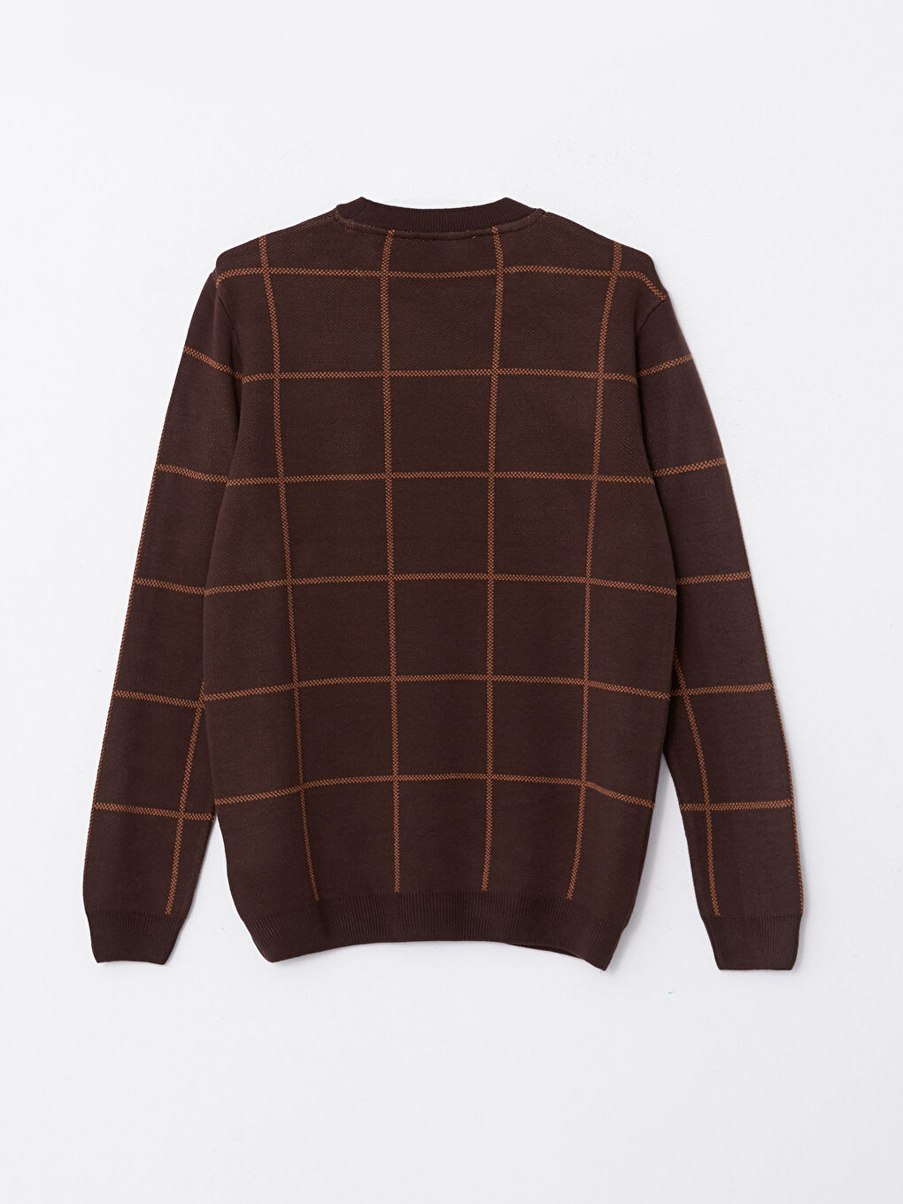 Kahverengi Bisiklet Yaka Uzun Kollu Çizgili Erkek Triko Kazak-6