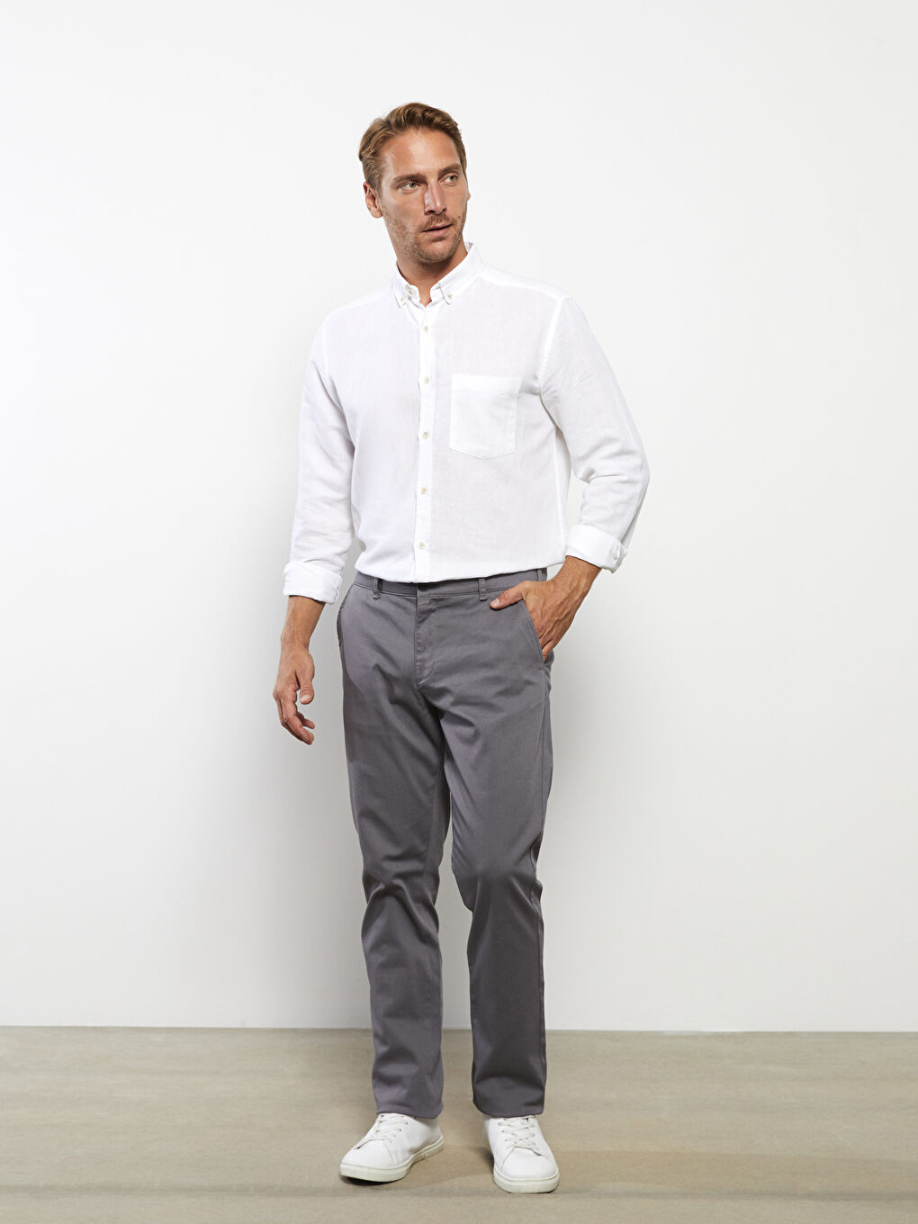 Gri Standart Kalıp Armürlü Erkek Pantolon