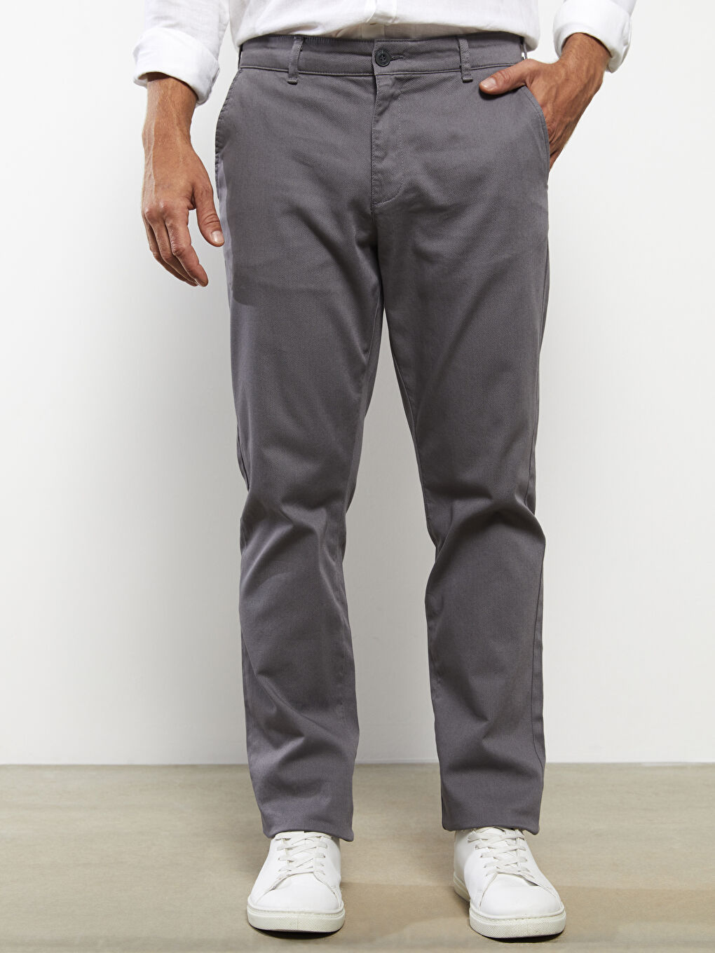 Gri Standart Kalıp Armürlü Erkek Pantolon-2