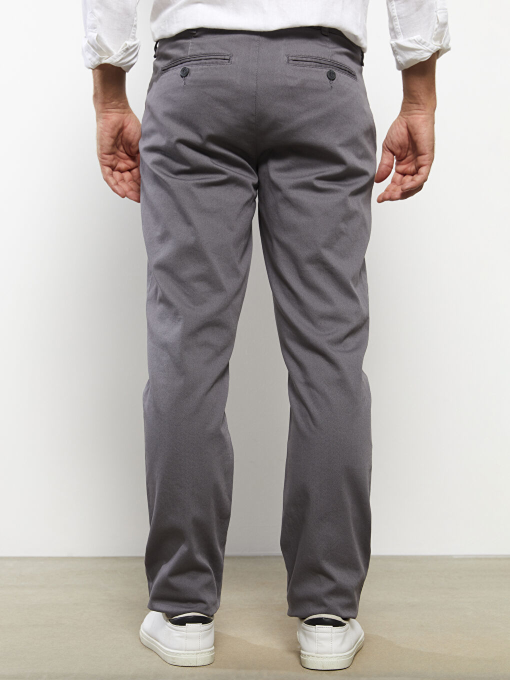 Gri Standart Kalıp Armürlü Erkek Pantolon-3
