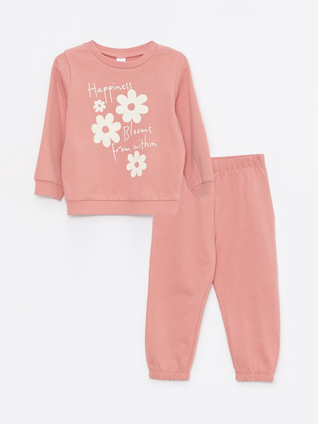 LCW baby Crew Neck Long Sleeve Printed Baby Girls' Sweatshirt and Tracksuit Bottom 2 Pack Set -W22429Z1-GD6
