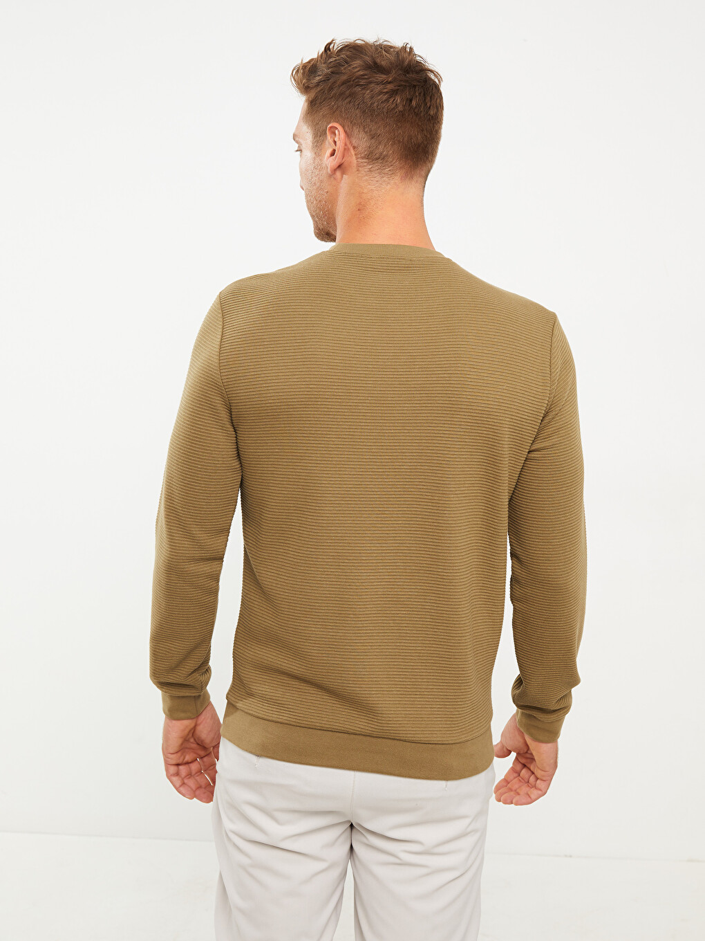 Haki Bisiklet Yaka Uzun Kollu Erkek Sweatshirt-4