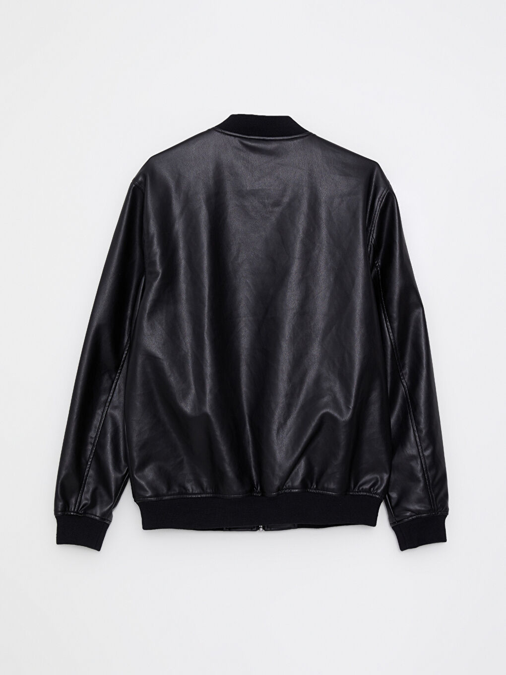 Siyah Standart Kalıp Kolej Yaka Erkek Deri Görünümlü Mont-7