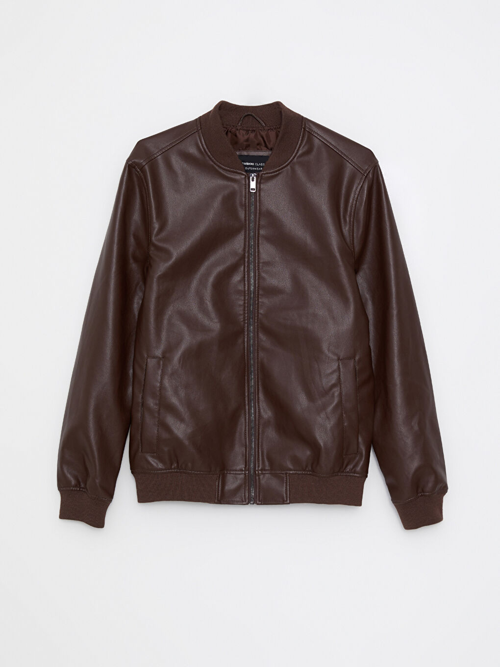 Kahverengi Standart Kalıp Kolej Yaka Erkek Deri Görünümlü Mont-6