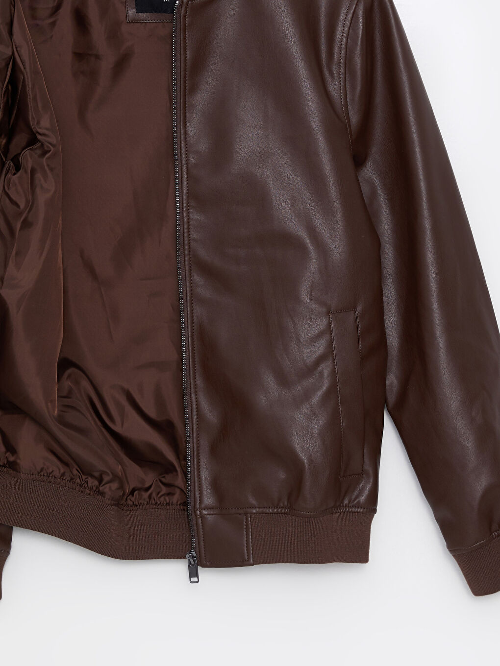 Kahverengi Standart Kalıp Kolej Yaka Erkek Deri Görünümlü Mont-7