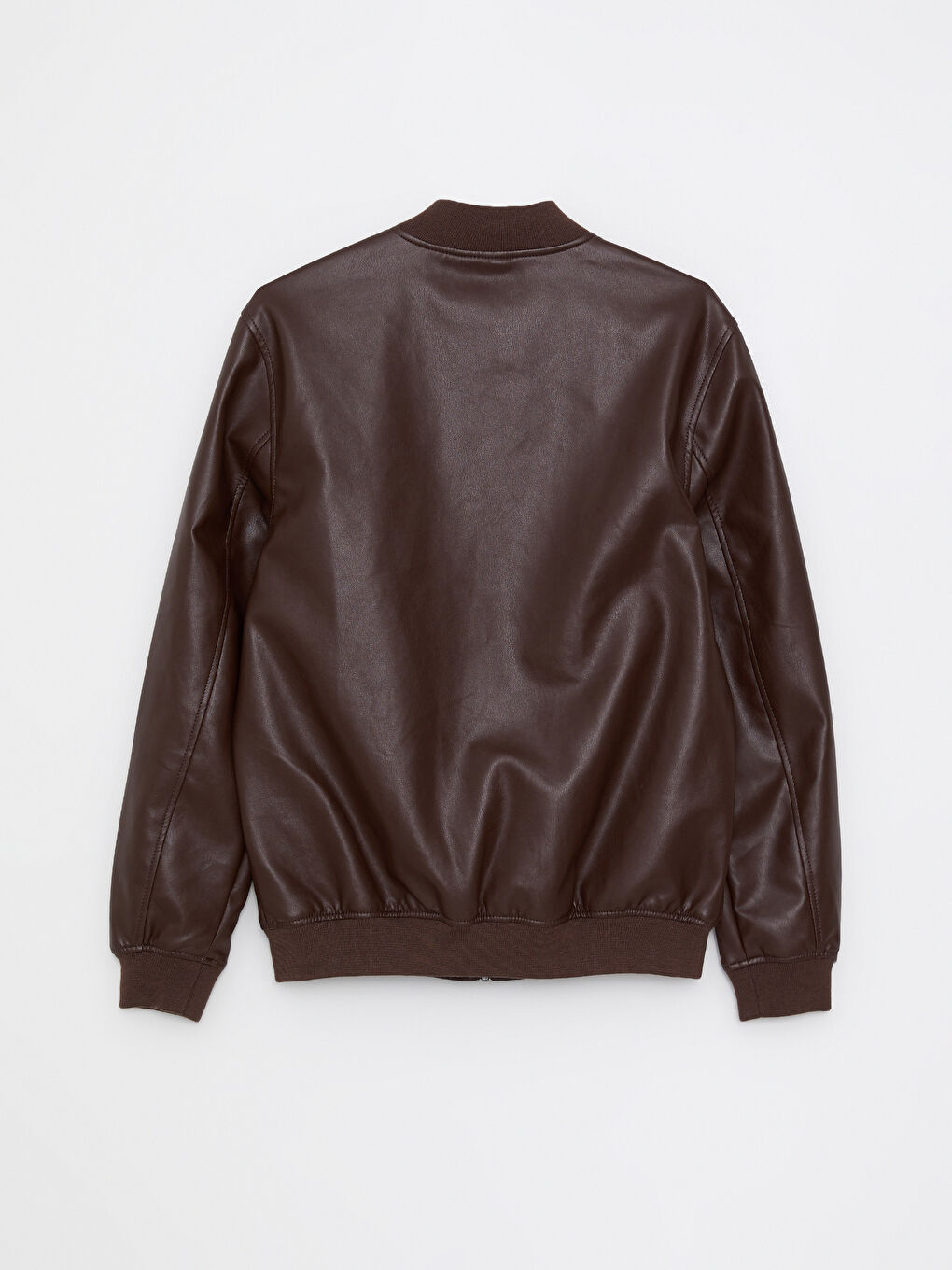 Kahverengi Standart Kalıp Kolej Yaka Erkek Deri Görünümlü Mont-8