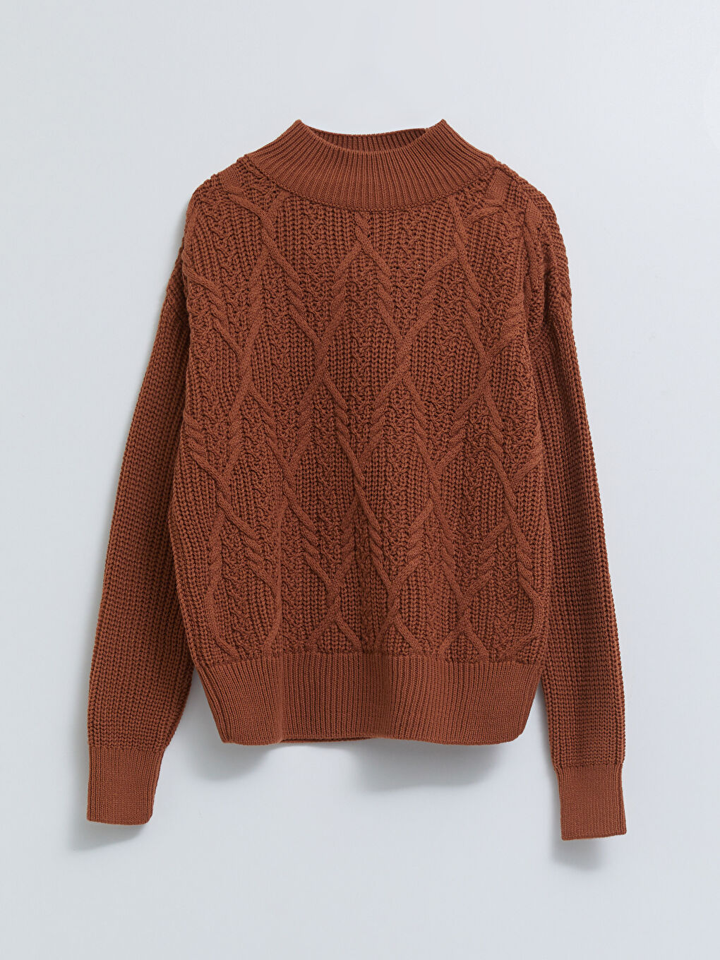 بلوفر تريكو حريمي بكم طويل بنصف ياقة مدورة ونقشة ذاتية-5