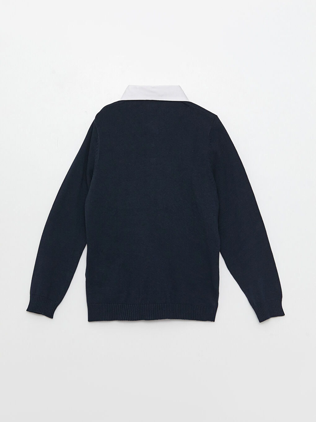 Свитер с отложным воротником, однотонный, с длинным рукавом, для мальчика, трикотажный-1