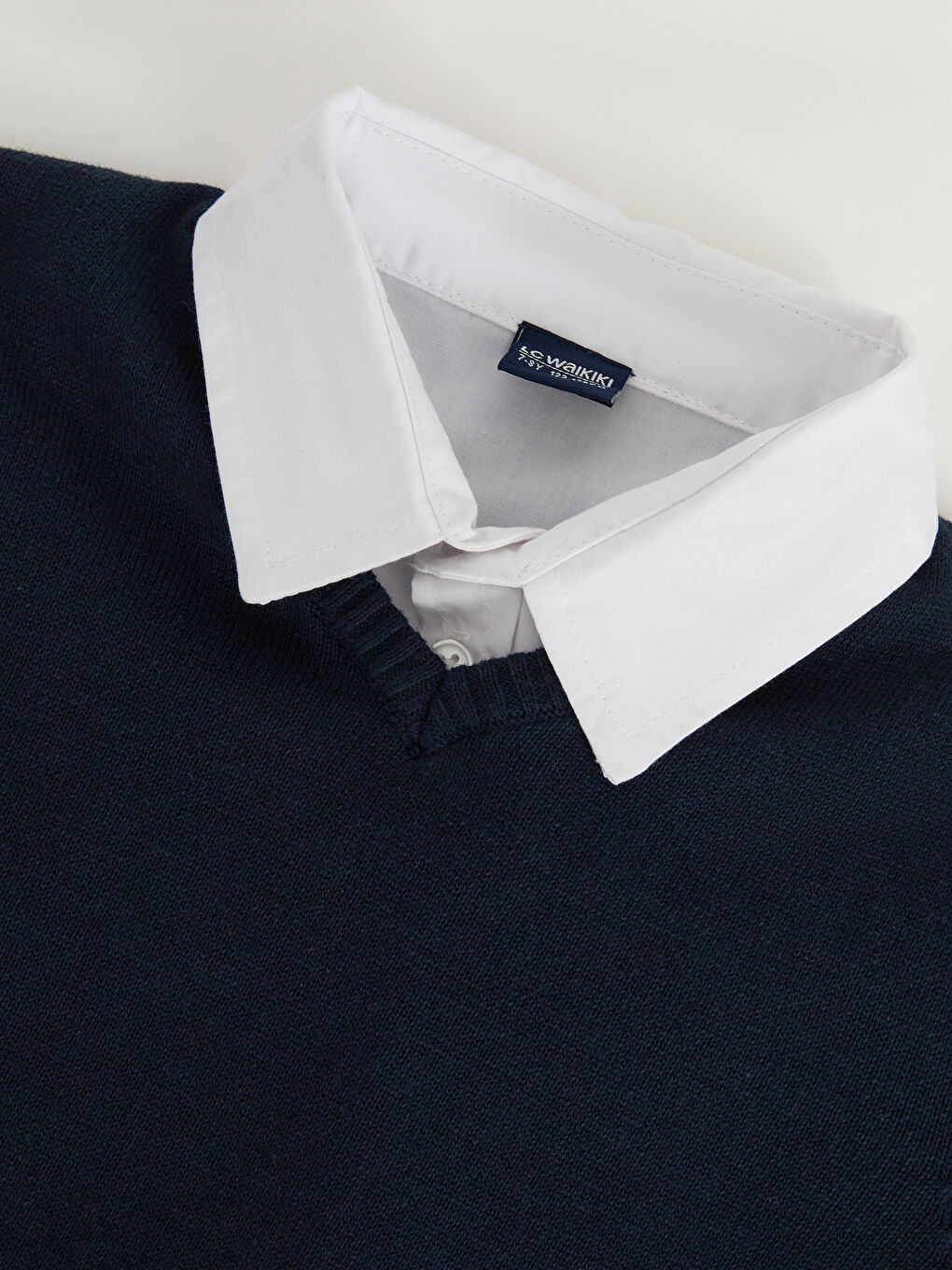 Свитер с отложным воротником, однотонный, с длинным рукавом, для мальчика, трикотажный-2