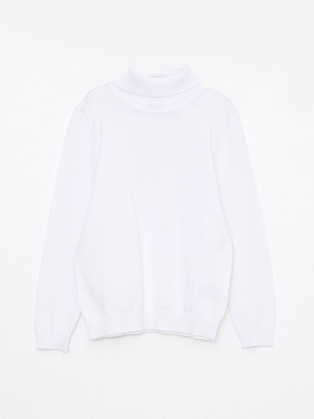 Beyaz Balıkçı Yaka Basic Uzun Kollu Erkek Çocuk Triko Kazak