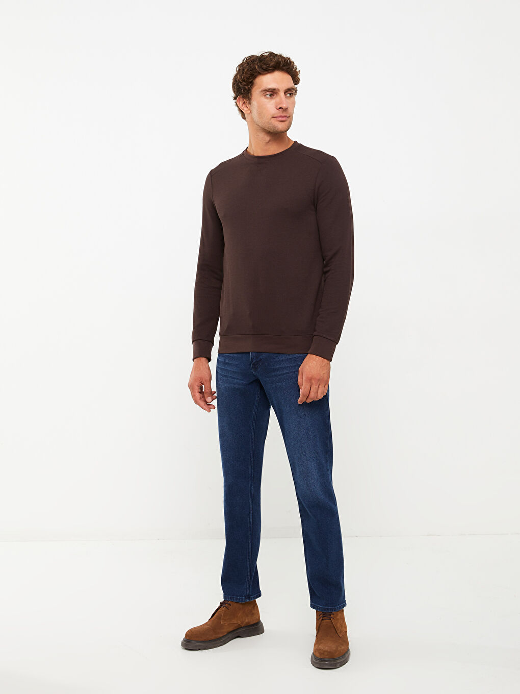 Kahverengi Bisiklet Yaka Uzun Kollu Erkek Sweatshirt-2