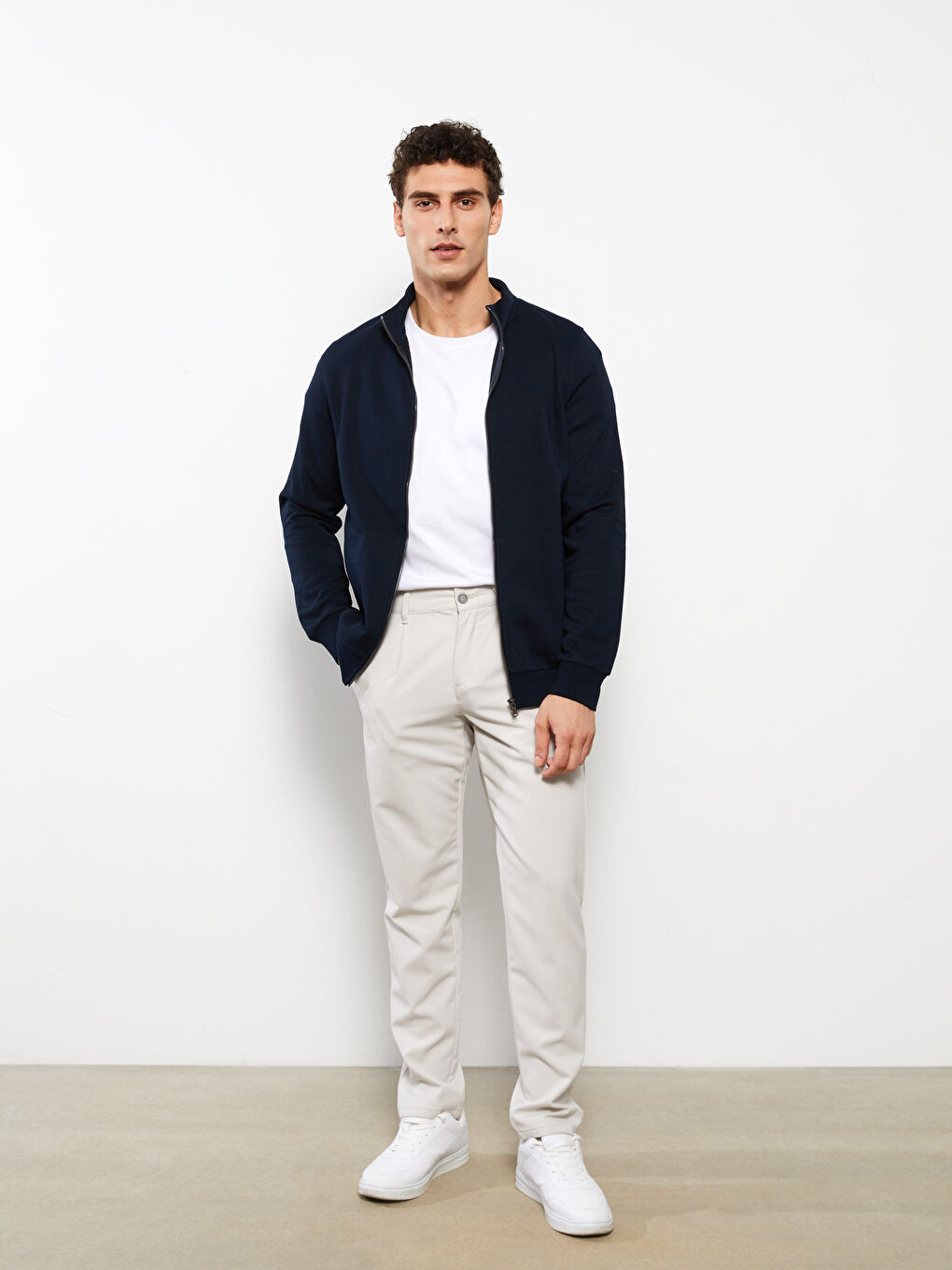 Lacivert Rahat Kalıp Dik Yaka Erkek Kalın Spor Hırka