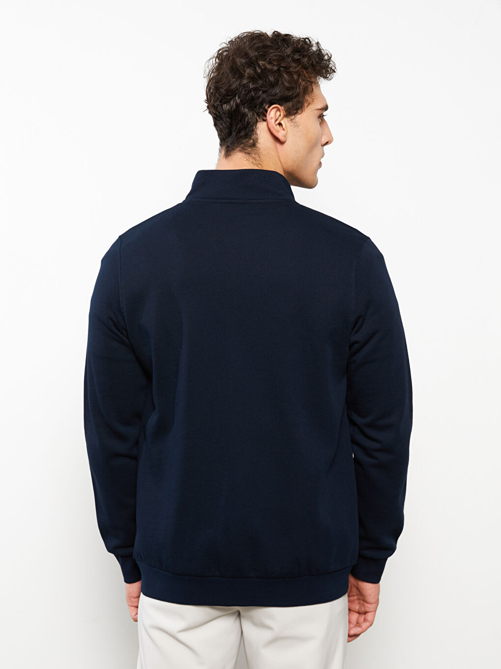 Lacivert Rahat Kalıp Dik Yaka Erkek Kalın Spor Hırka-4