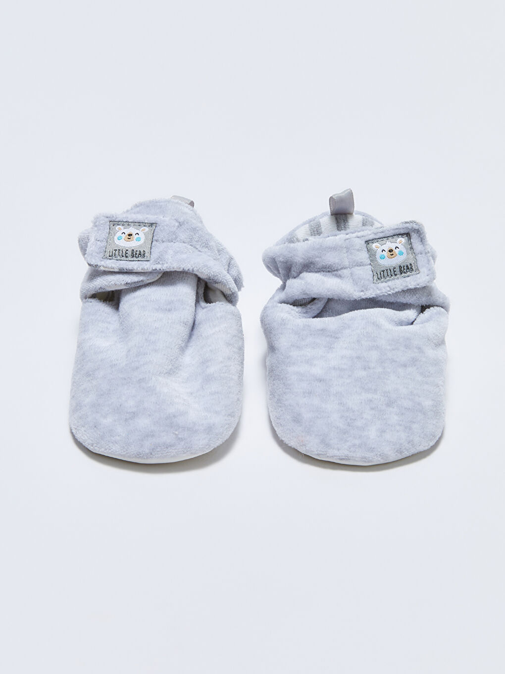 Gri Cırt Cırtlı Etiket Baskılı Erkek Bebek Yürüme Öncesi Panduf-2