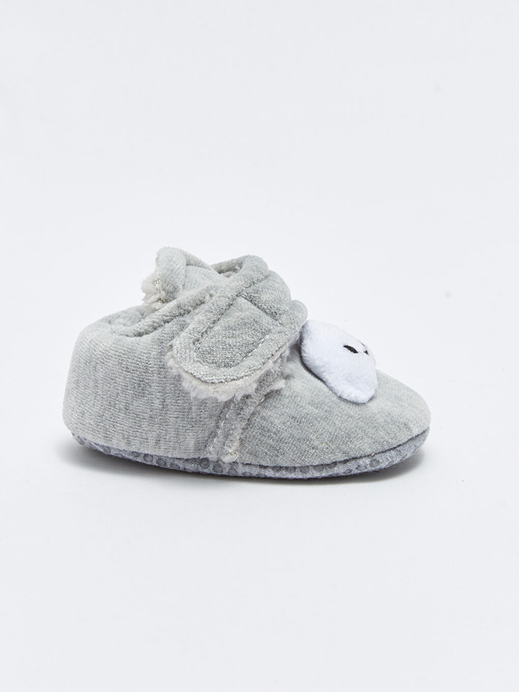 Gri 3D Aplike Detaylı Cırt Cırtlı Erkek Bebek Yürüme Öncesi Ev Ayakkabısı-1