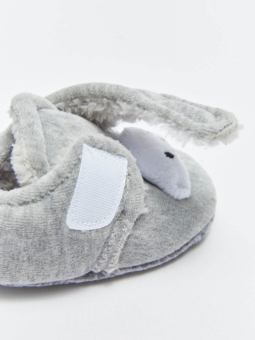 Gri 3D Aplike Detaylı Cırt Cırtlı Erkek Bebek Yürüme Öncesi Ev Ayakkabısı-5