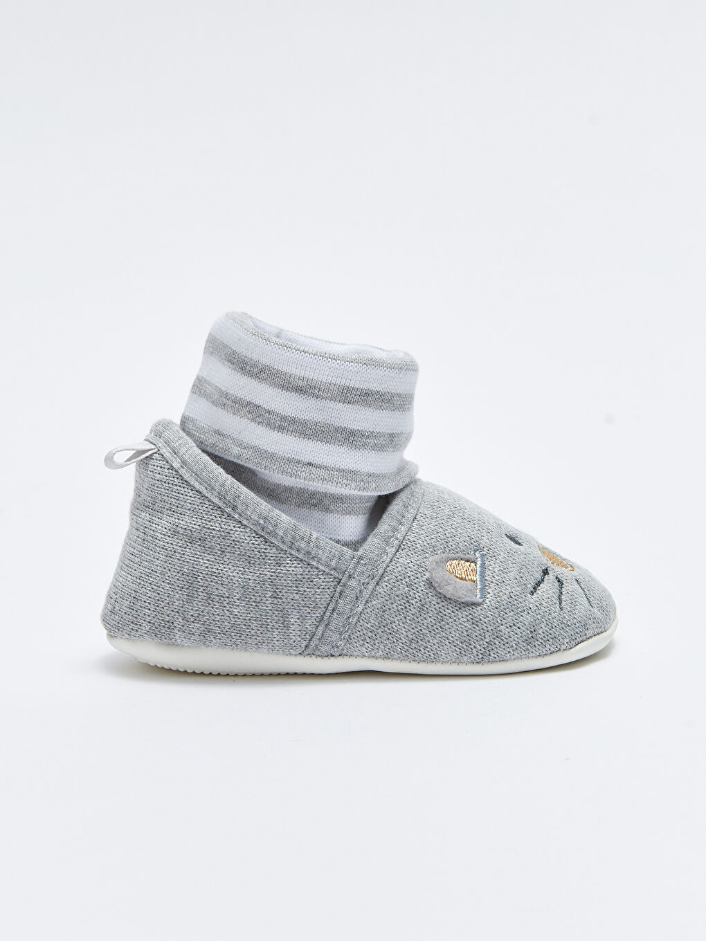 Gri Nakışlı Çoraplı Erkek Bebek Yürüme Öncesi Ayakkabı-1