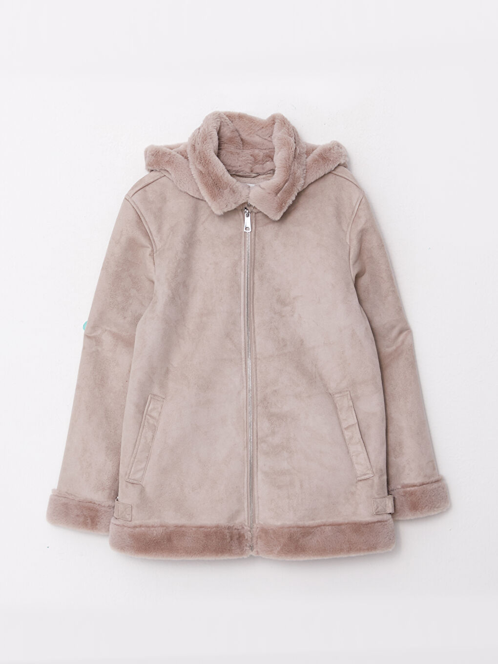 Palton din piele ecologică pentru femei cu glugă și mânecă lungă dreaptă-6