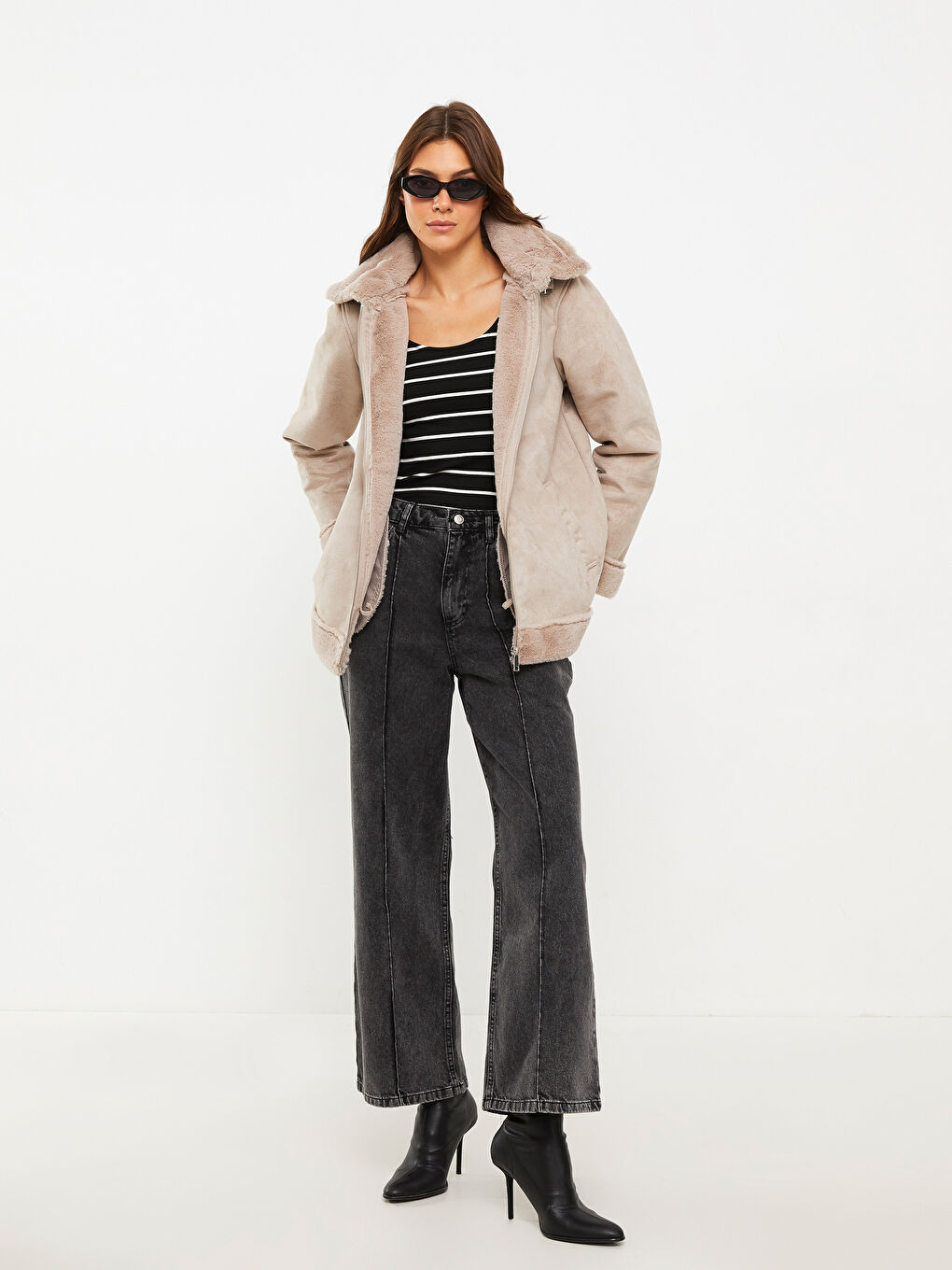 Palton din piele ecologică pentru femei cu glugă și mânecă lungă dreaptă-2