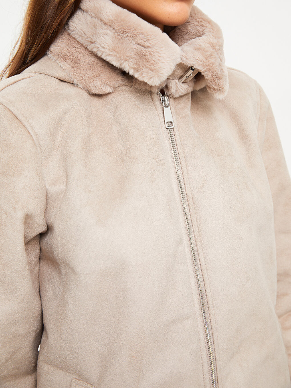 Palton din piele ecologică pentru femei cu glugă și mânecă lungă dreaptă-4