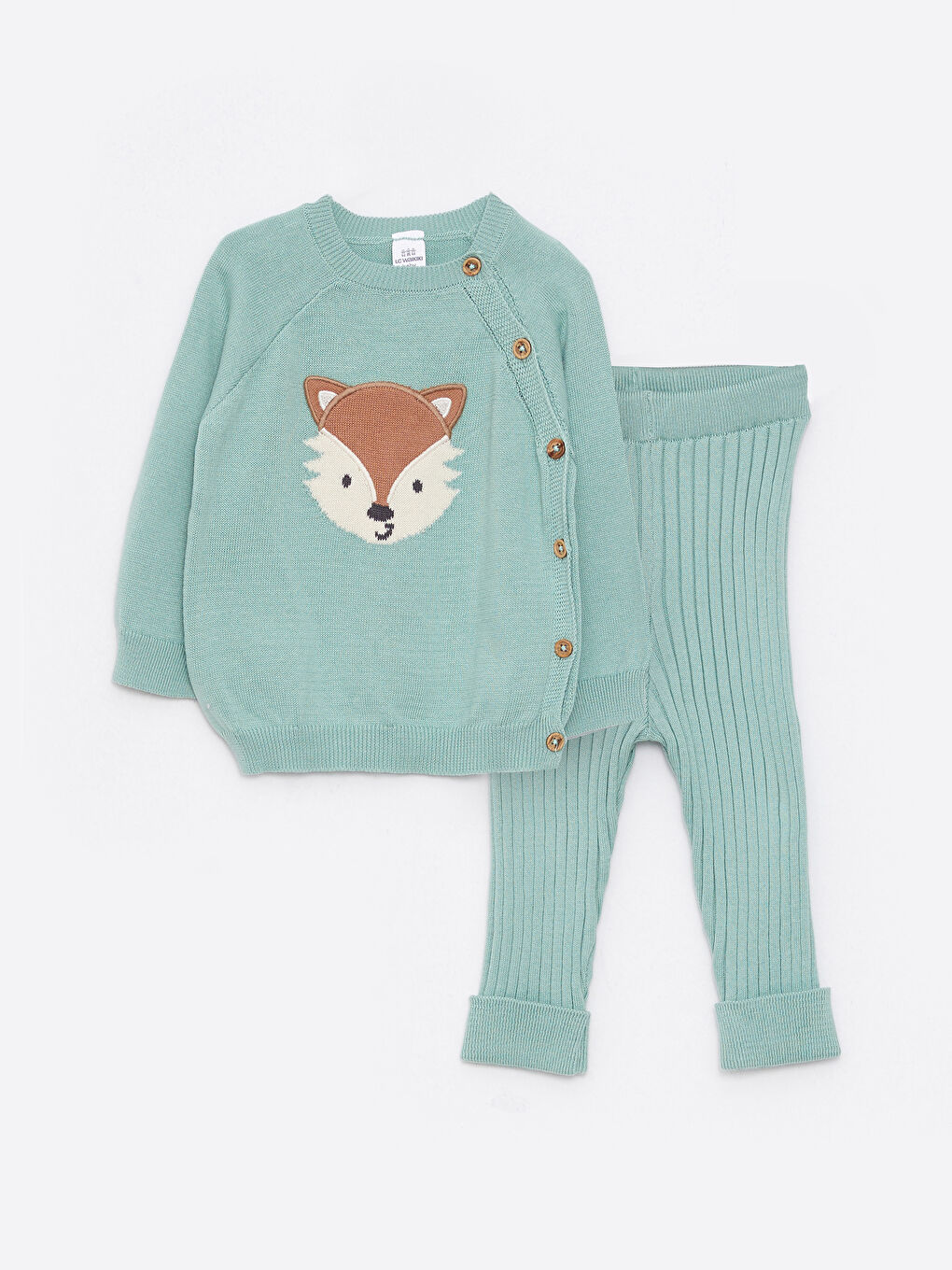 Crew Neck Long Sleeved Patterned Baby Boy Knitwear Cardigan and Trousers Set