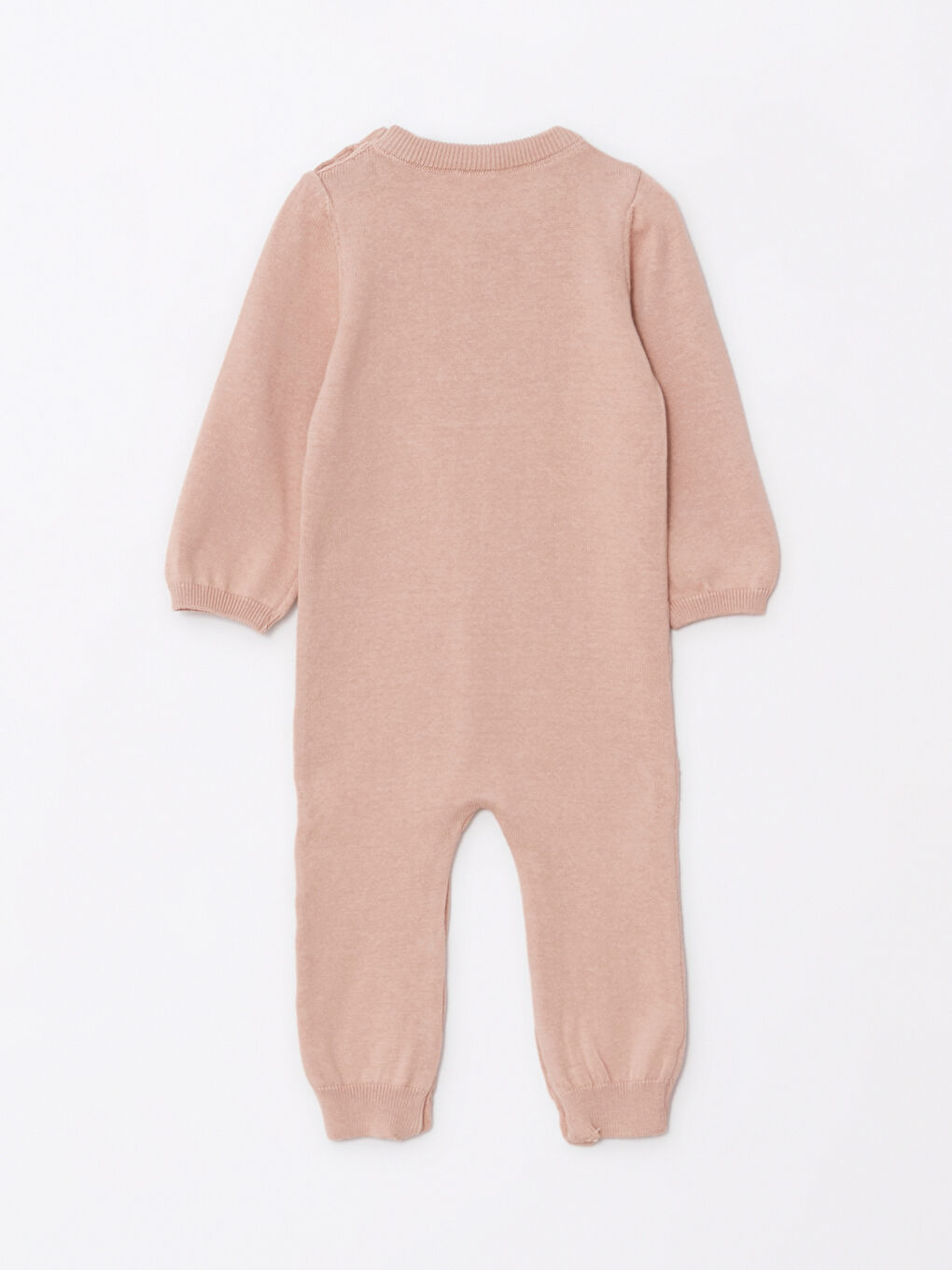 Bej Bisiklet Yaka Uzun Kollu Desenli Erkek Bebek Triko Tulum-1