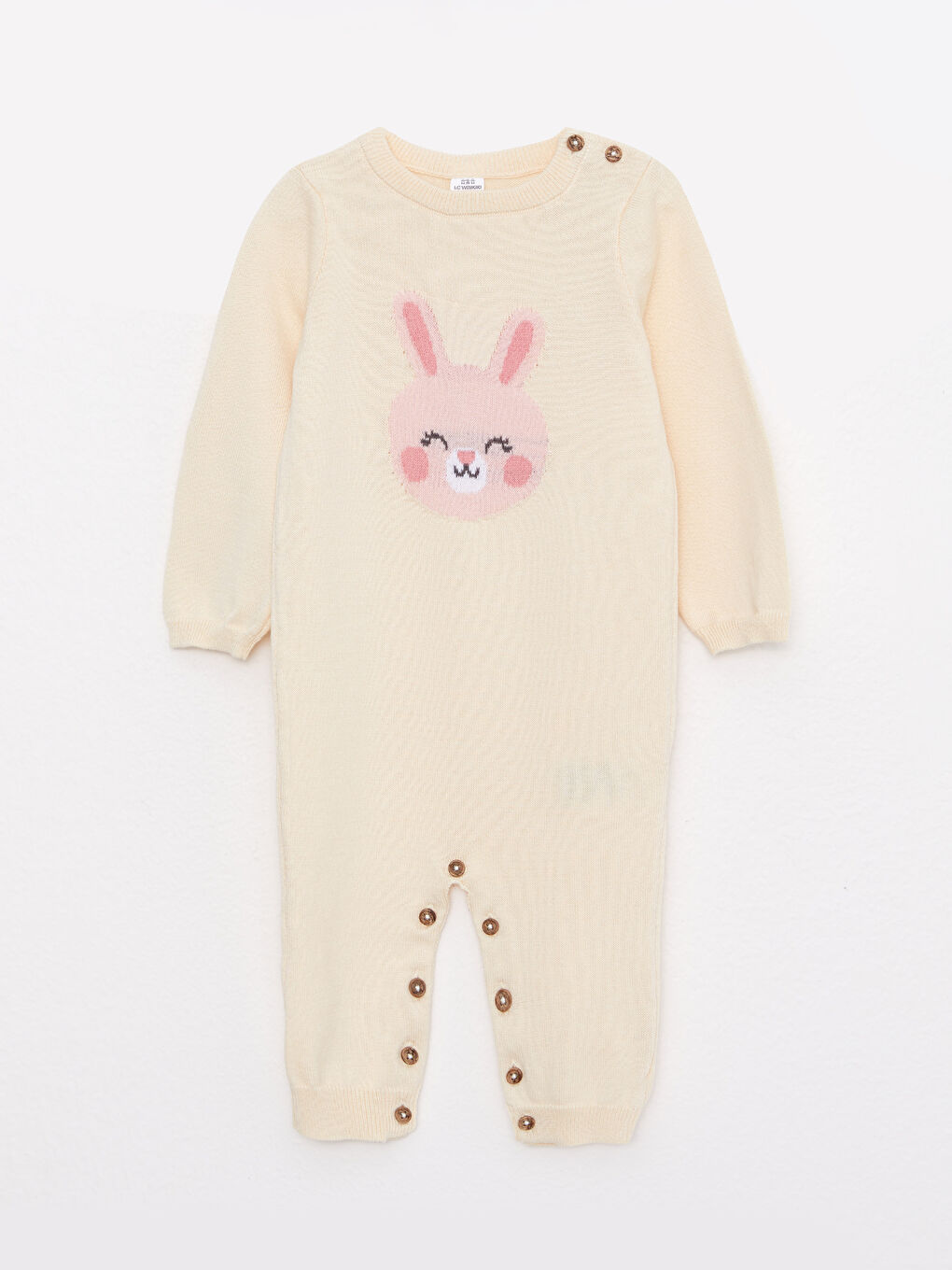 Crew Neck Long Sleeve Patterned Cotton Baby Girl Jumpsuit