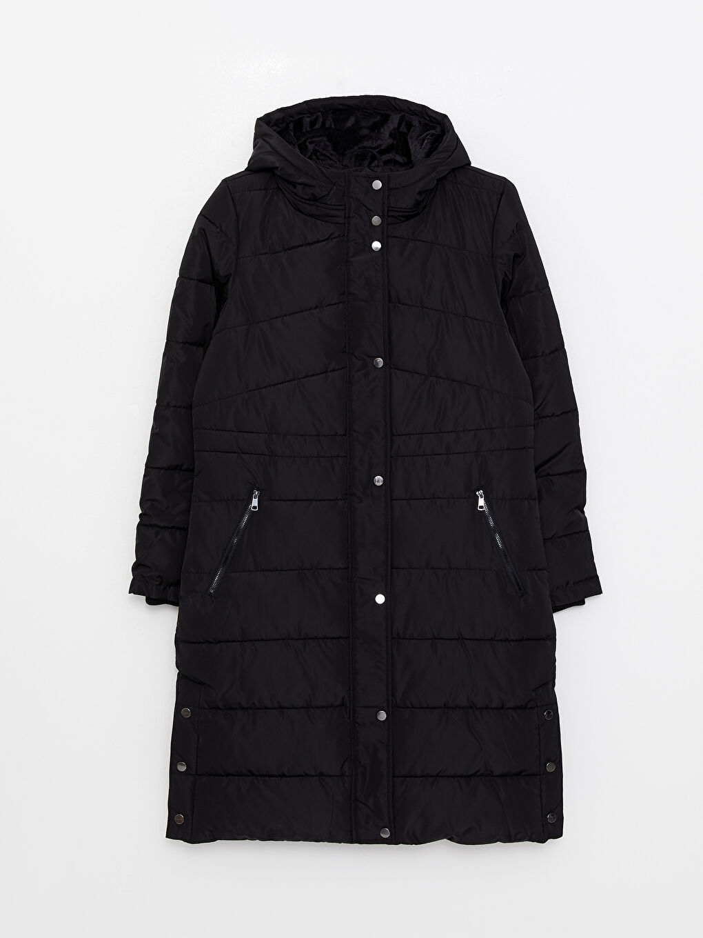 Әйелдерге арналған капюшонды өрнексіз пуховик пальто-6