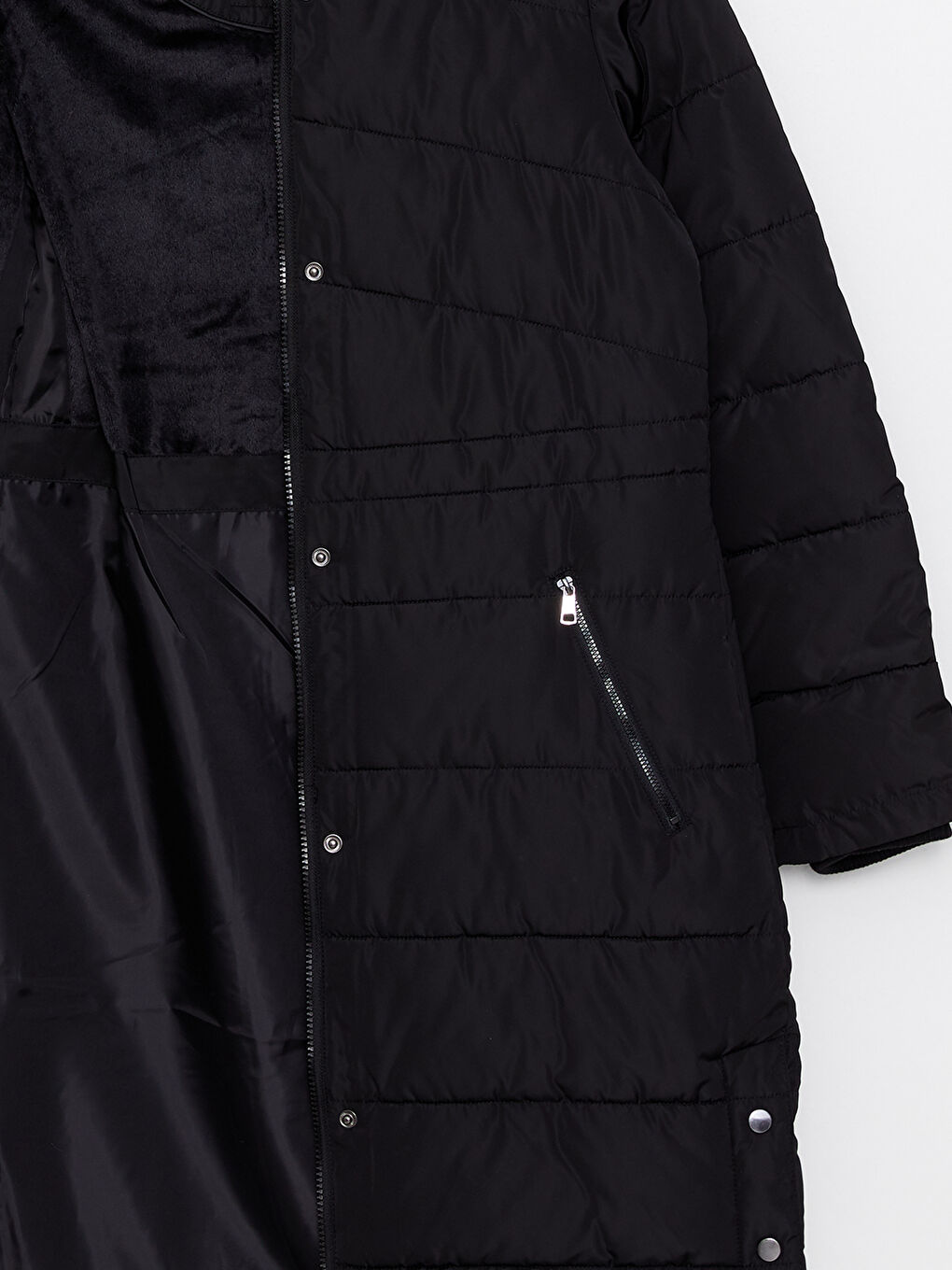 Әйелдерге арналған капюшонды өрнексіз пуховик пальто-8