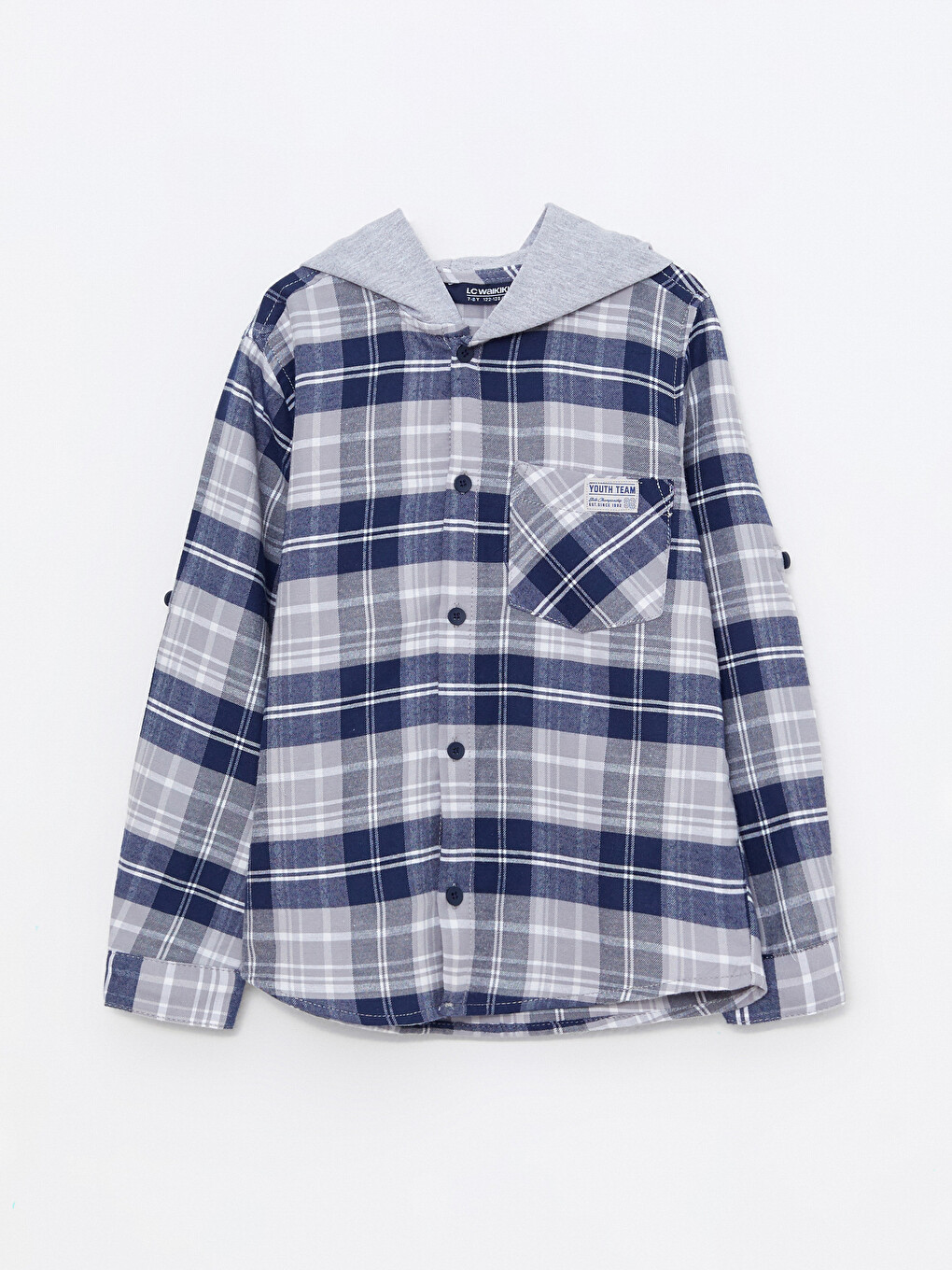 Hooded Plaid Long Sleeve Gabardine Boy Shirt