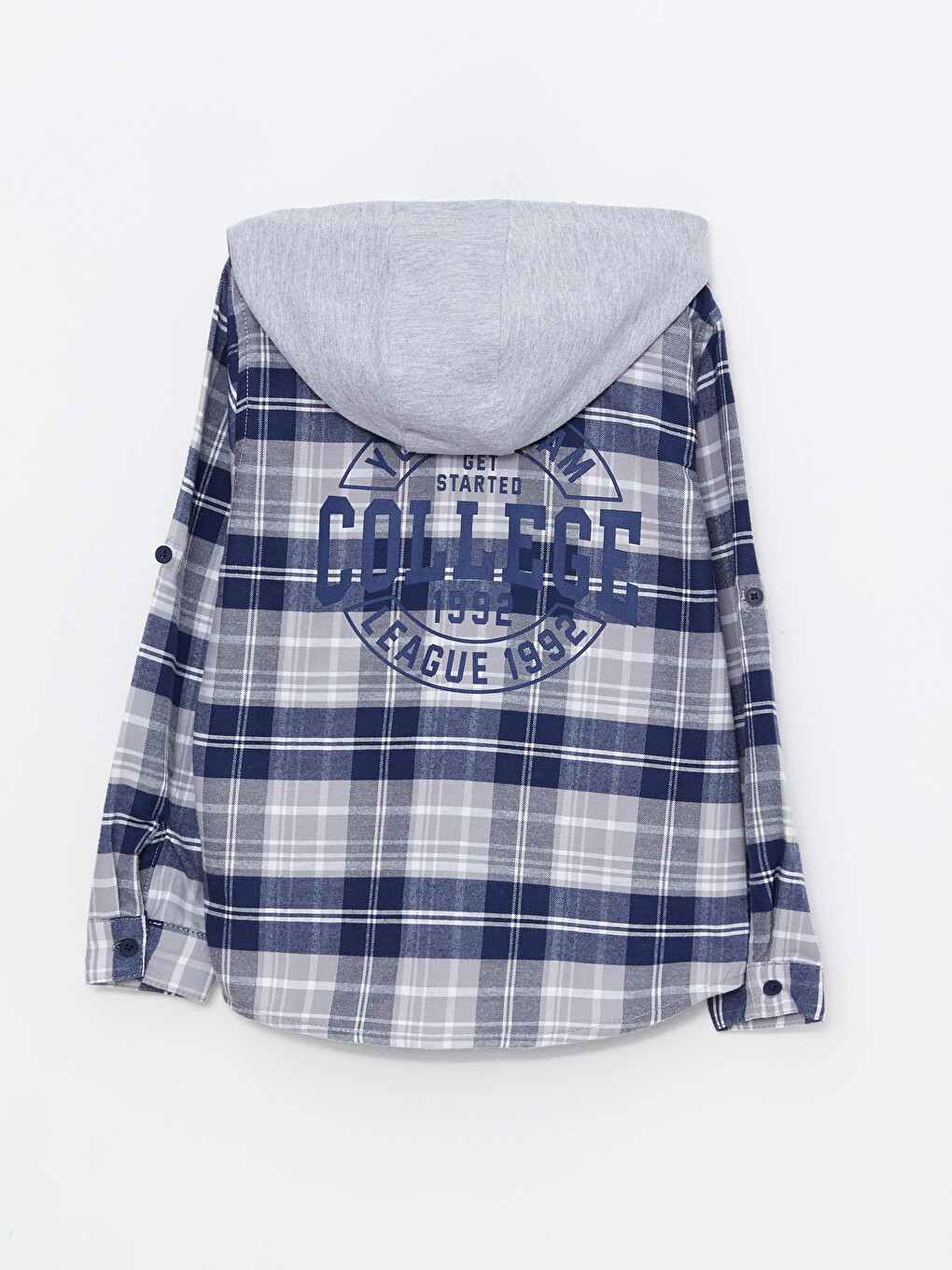Hooded Plaid Long Sleeve Gabardine Boy Shirt-2