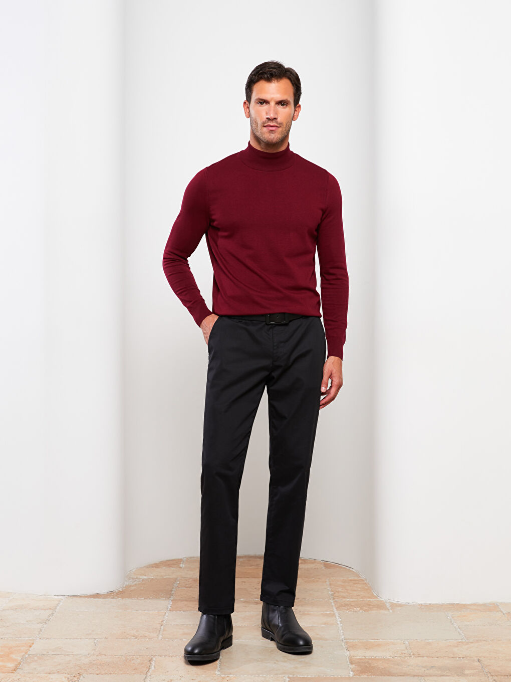 Standard Fit Gabardine Men's Trousers with Belt
