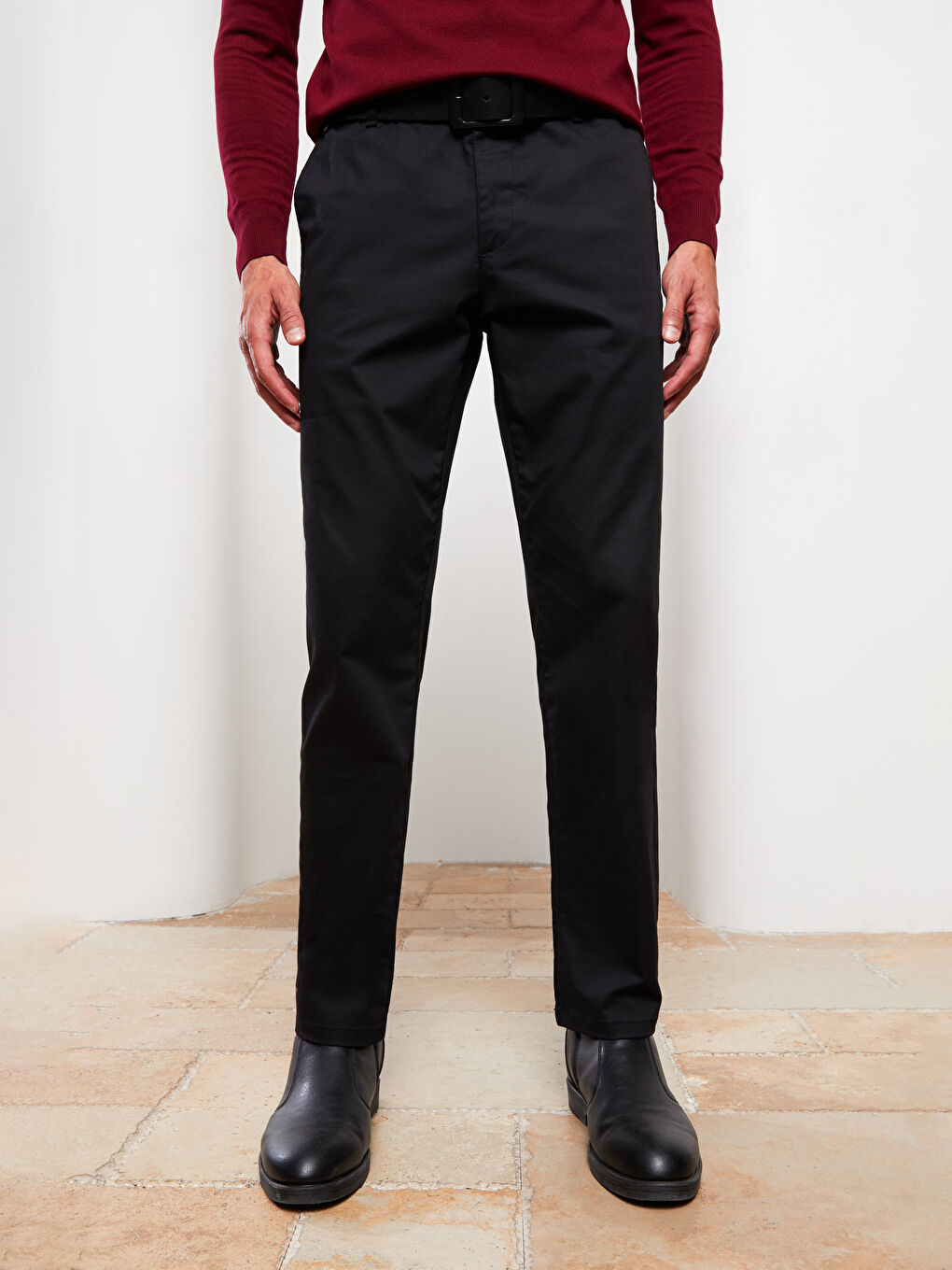 Standard Fit Gabardine Men's Trousers with Belt-4