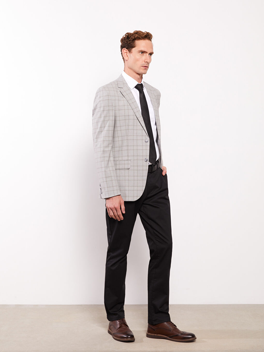 Standard Fit Gabardine Men's Trousers with Belt-1