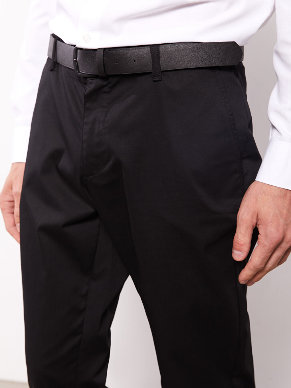 Standard Fit Gabardine Men's Trousers with Belt-3