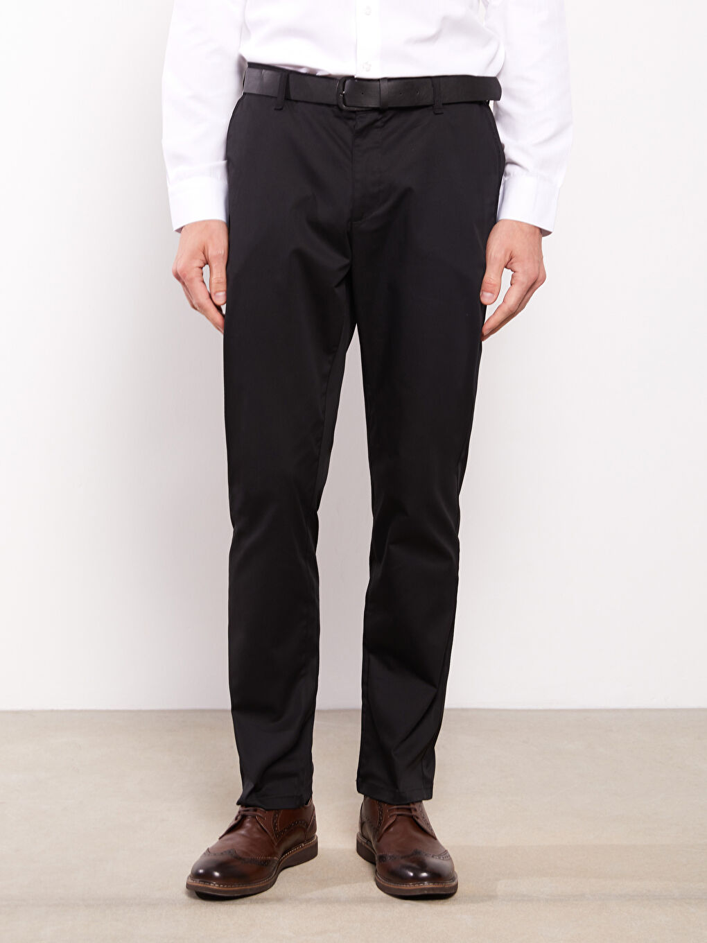 Standard Fit Gabardine Men's Trousers with Belt-5