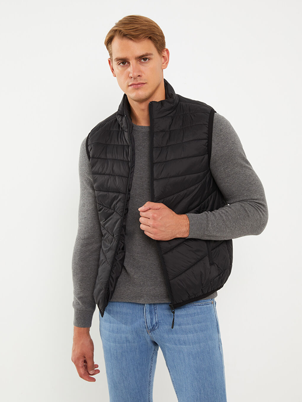 Siyah Standart Kalıp Dik Yaka Erkek Şişme Yelek