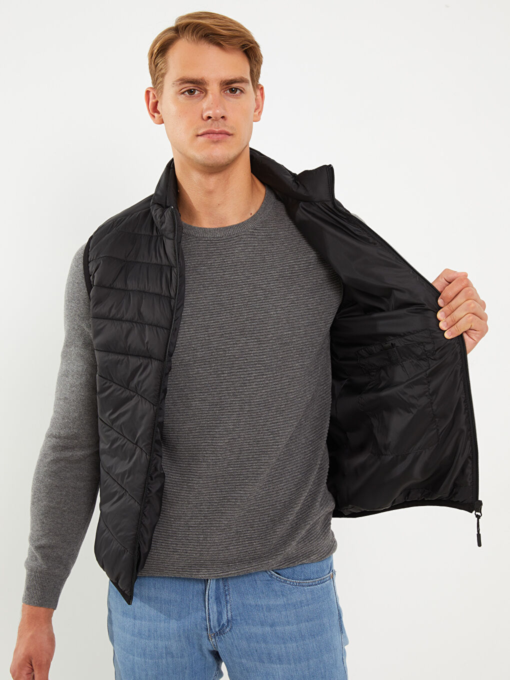 Siyah Standart Kalıp Dik Yaka Erkek Şişme Yelek-2