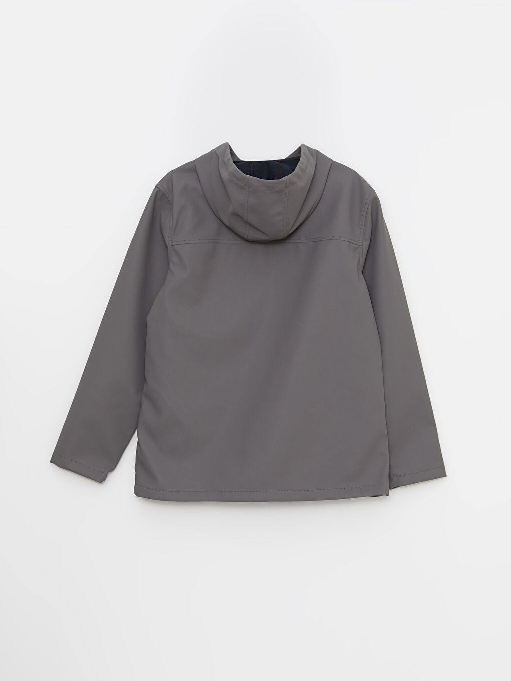 Gri Standart Kalıp Kapüşonlu Erkek Yağmurluk-7