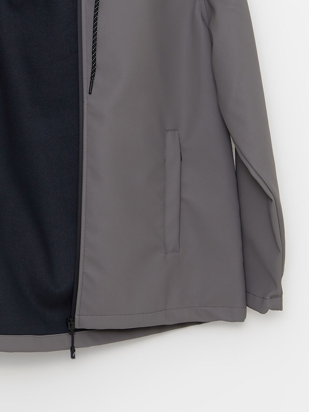 Gri Standart Kalıp Kapüşonlu Erkek Yağmurluk-8