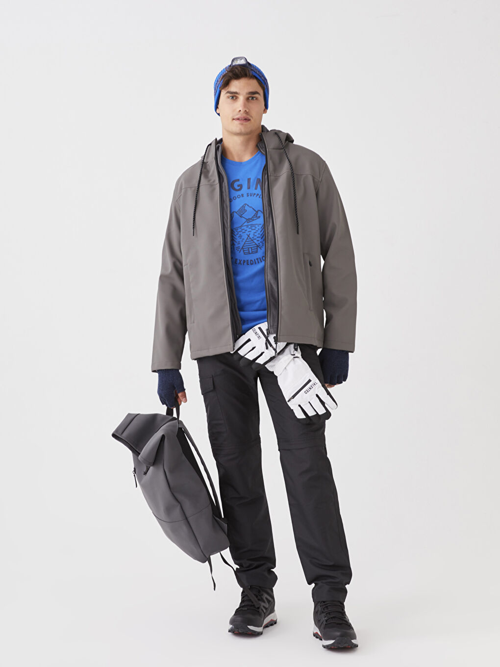 Gri Standart Kalıp Kapüşonlu Erkek Yağmurluk-2