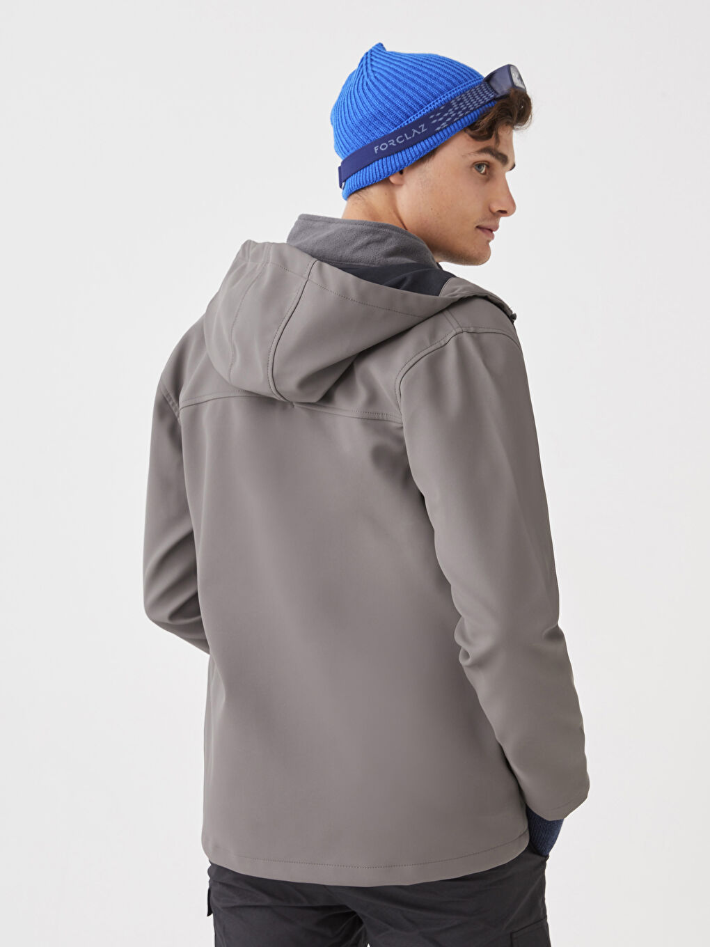 Gri Standart Kalıp Kapüşonlu Erkek Yağmurluk-5