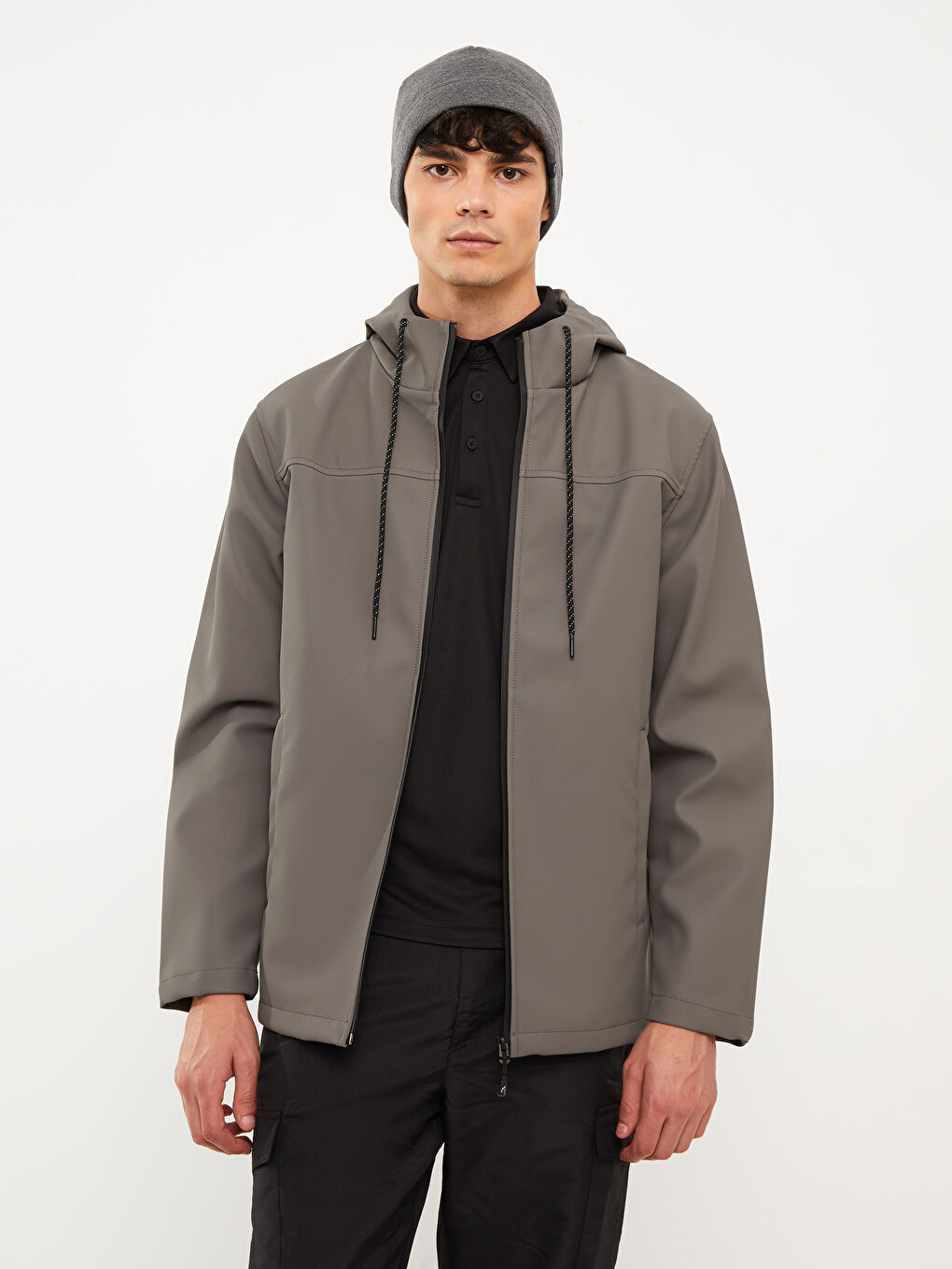 Gri Standart Kalıp Kapüşonlu Erkek Yağmurluk-2