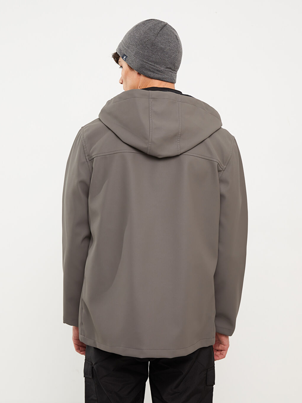 Gri Standart Kalıp Kapüşonlu Erkek Yağmurluk-5