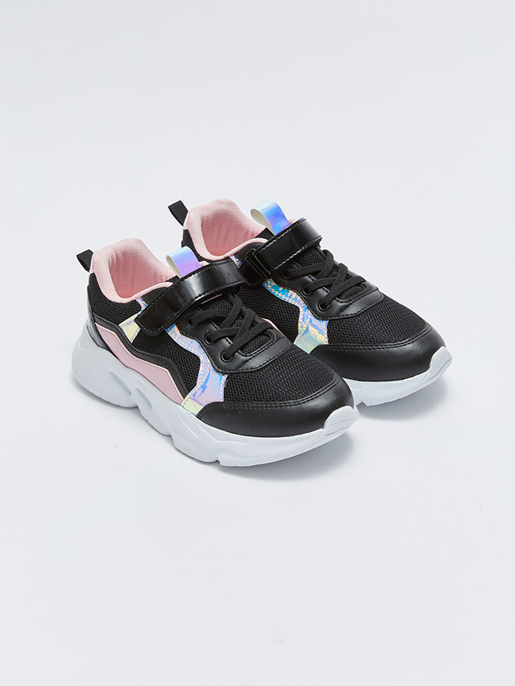 Girls' Active Sneakers with Thick Sole, Velcro and Lace-Up