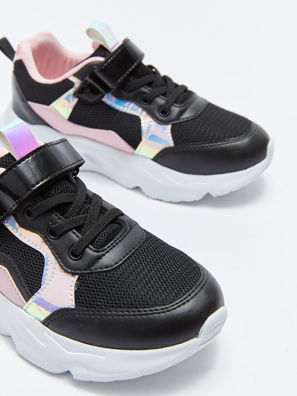 Girls' Active Sneakers with Thick Sole, Velcro and Lace-Up-2
