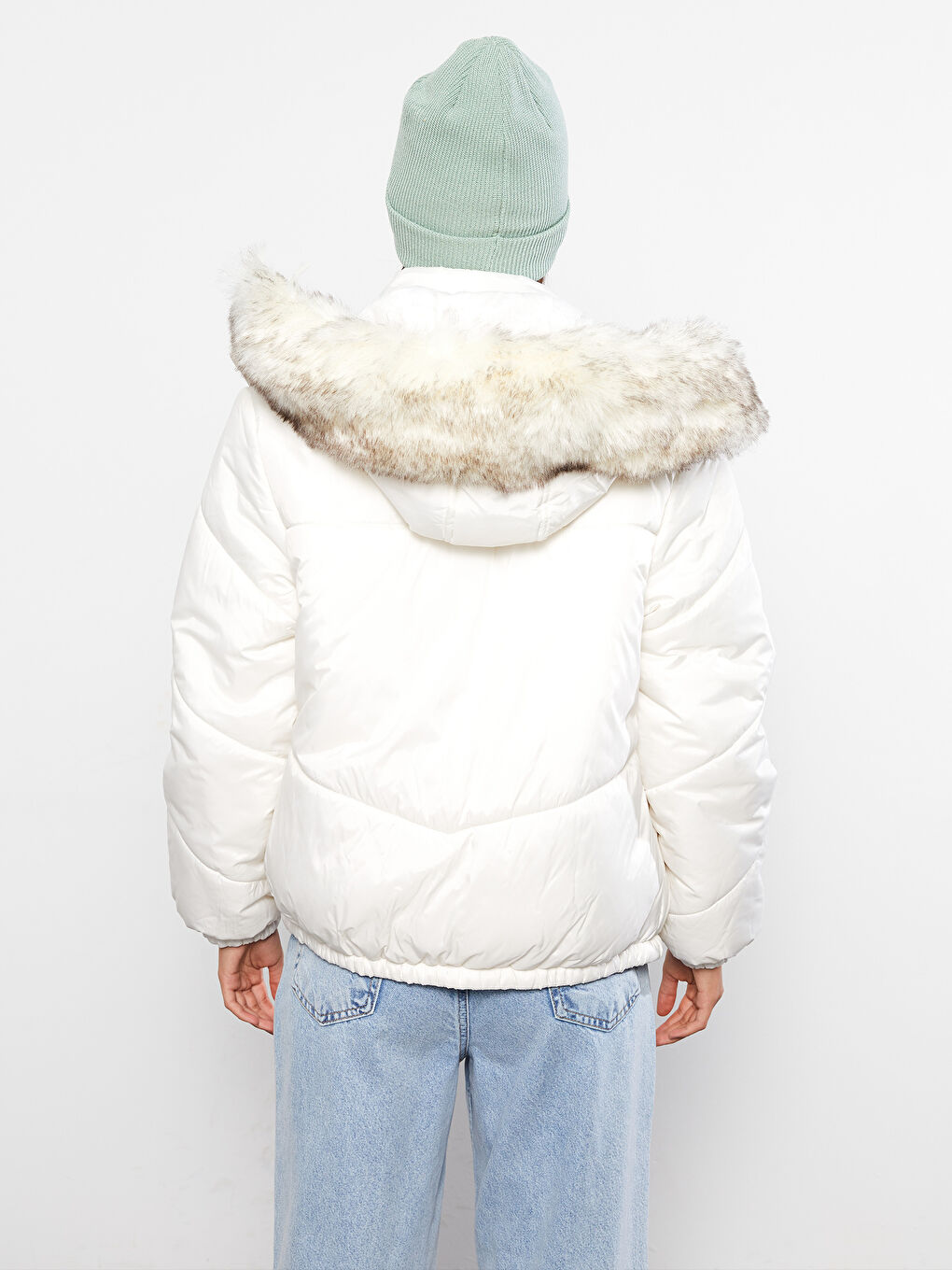 Women's Hooded Plain Puffer Coat-4