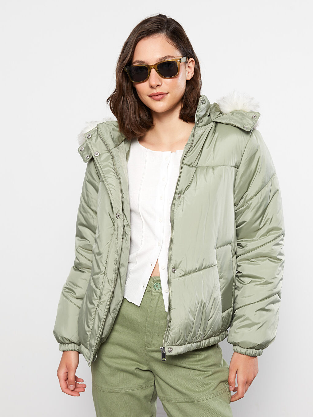 Women's Hooded Plain Puffer Coat-1